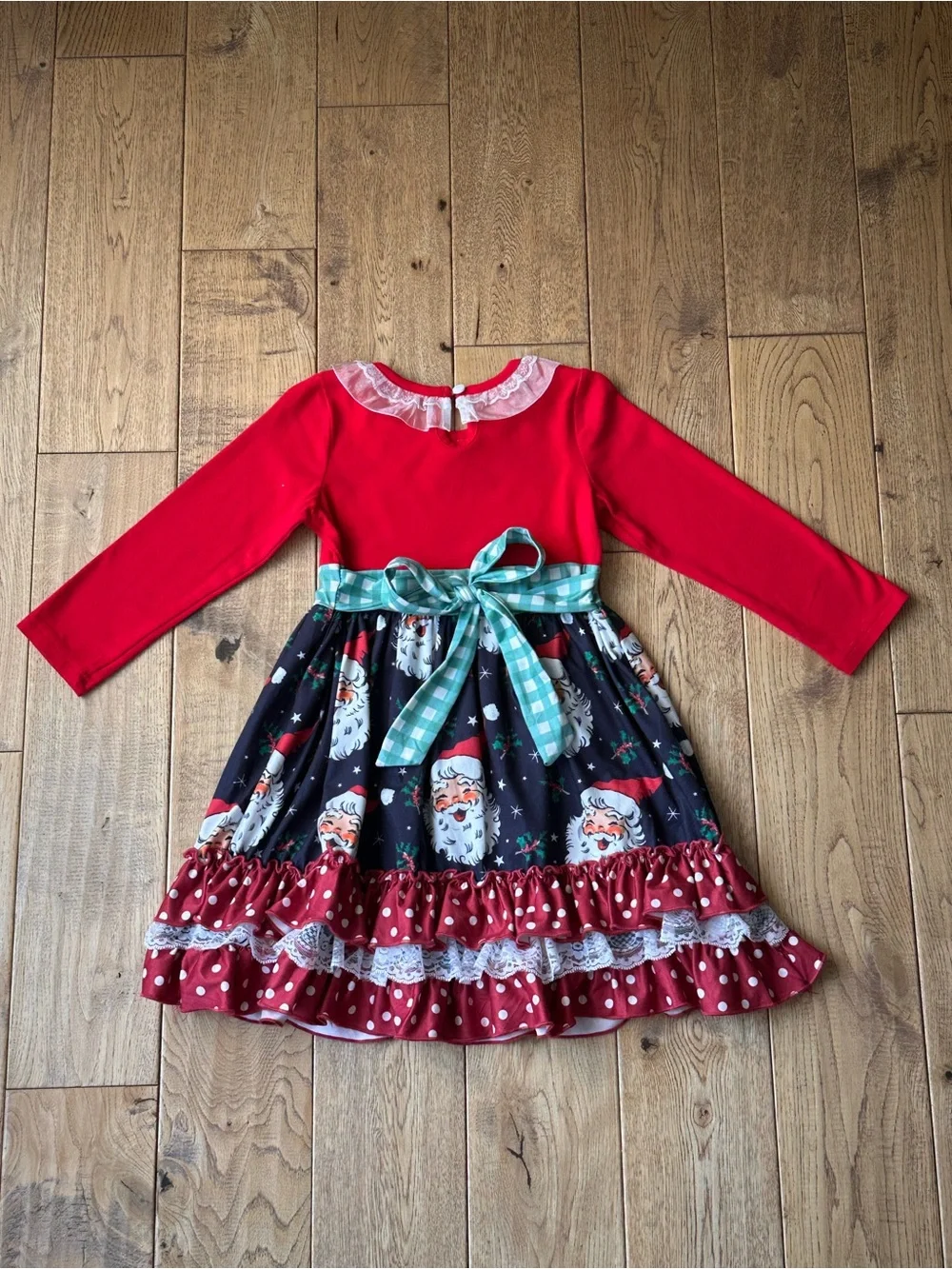 Boutique Santa Ruffle Christmas Dress size XL 5-6